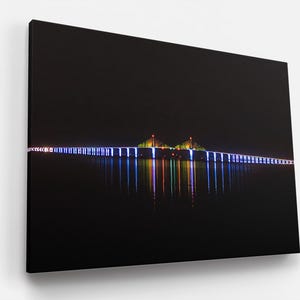 Sunshine Skyway Bridge Night Photography: Tampa Bay Seascape Art image 1