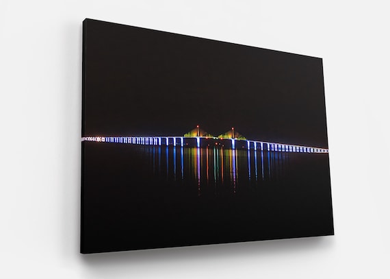 Sunshine Skyway Bridge Night Photography: Tampa Bay Seascape Art