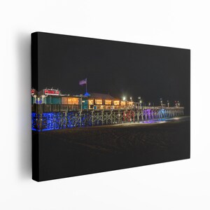 Foto notturna del punto di riferimento del molo 14 di Myrtle Beach, stampa artistica su tela di diverse dimensioni, costa orientale della Carolina del Sud, lungomare dell'Oceano Atlantico, centro città