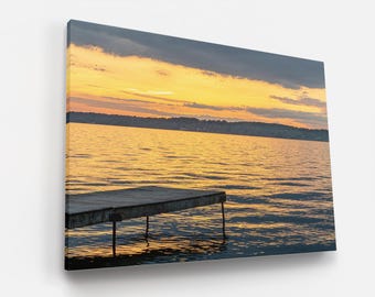 Sunset Sunrise on Lake Simcoe Dock Canvas Print Photo Wall Art Barrie Ontario