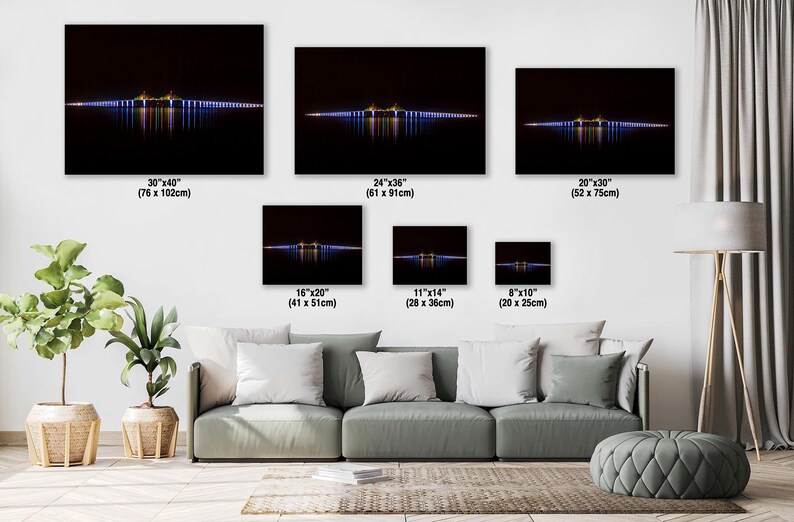 Sunshine Skyway Bridge Night Photography: Tampa Bay Seascape Art image 4
