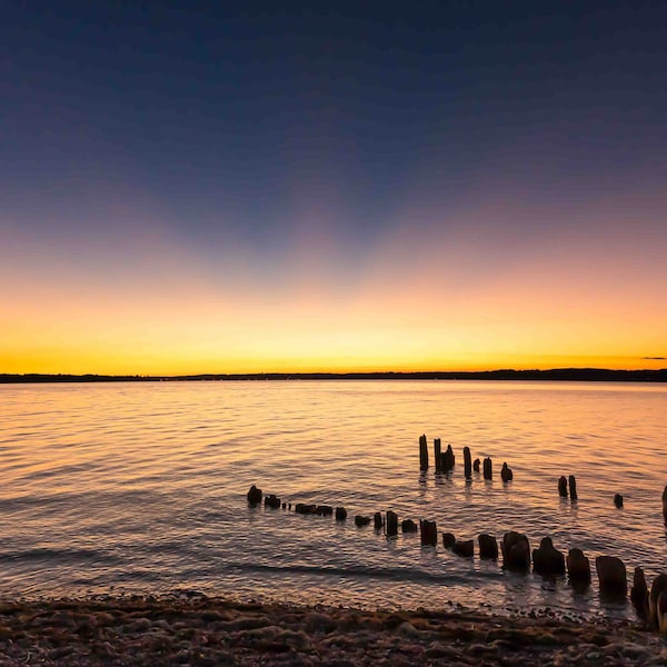 Sunset Sunrise Sunburst Sunbeams Canvas Lake Print Photo Wall Art Cloudless Barrie Simcoe