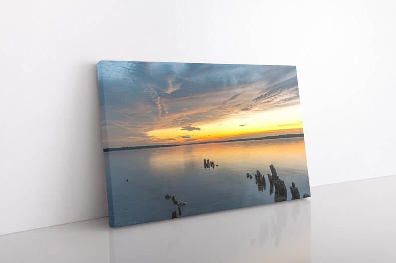 Sunset Sunrise Lake Clouds Dock Canvas Print Photo Wall Art Barrie