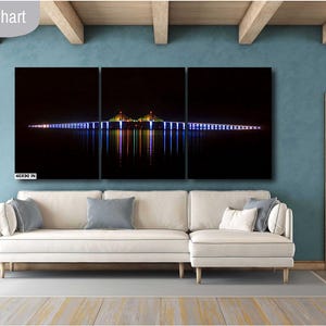 Sunshine Skyway Bridge Night Photography: Tampa Bay Seascape Art image 7