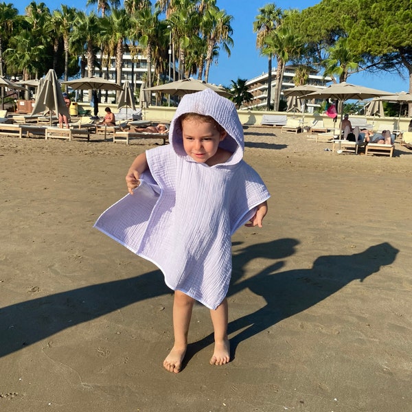 Kids and Baby Poncho Sun Cover Towel - 100% Muslin Cotton Poncho for Beach or After Bath - After Bath Or Beach Cover Up for 1 2 3 4 5 Year