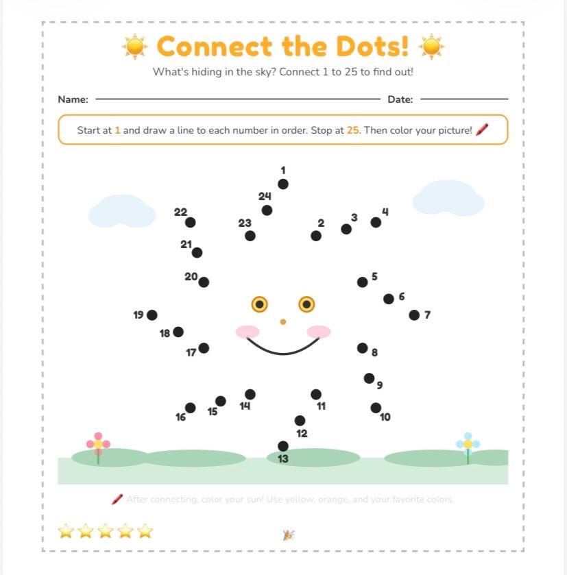 Connect the Dots Printable Bundle for Kids: Counting 1-25 Activity ...