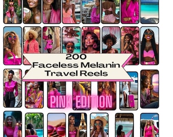 200 Pink Melanin Aesthetic Faceless Travel Reels, Photos Bundle with Master Resell & Private Label Rights, MRR PLR BONUS: 400 Stock Photos