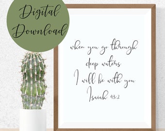 Printable Wall Decor | Deep Waters | Isaiah 43:2 | Bible Verse | Minimalistic | Printable Wall Art | Digital Art