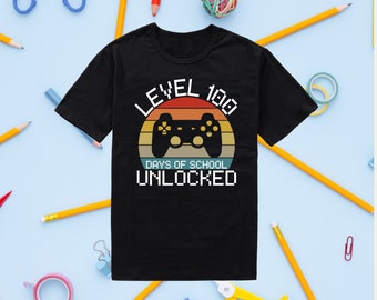 Youth 100 Days of School Shirt | Gamer Level Unlocked Tee