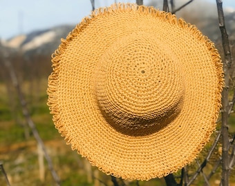 Fringed Raffia Bucket Hat Wide, Unique Design, Unisex, Cheap Present, Gift For Couples, Beach Hat