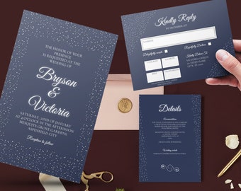 Plantilla de invitación de boda de invierno / Descarga instantánea / Texto editable / Imprimibles de invitación de boda de Navidad / Canva