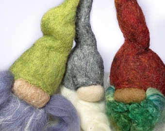 Round Gnome Ornaments - Set of Three - Needle Felted Ornaments - Hanging Decor