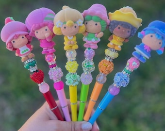 Strawberry Girl Beadable Pen | Pink Berry Theme Beaded Pen | Cute Desk Accessory | Handmade Gift for Her