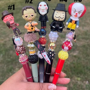 Horror Movie Pens | Halloween Character Pens | Horror Beaded Pens | Halloween Character Collector Figures