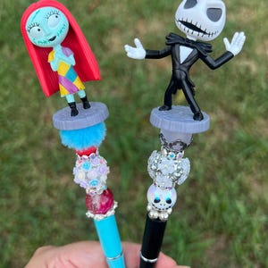 Spooky Skeleton & Stitched Doll Beadable Pens | Gothic Halloween Pen Set | Handmade Refillable Pen | Stationery Gift | Desk Accessories