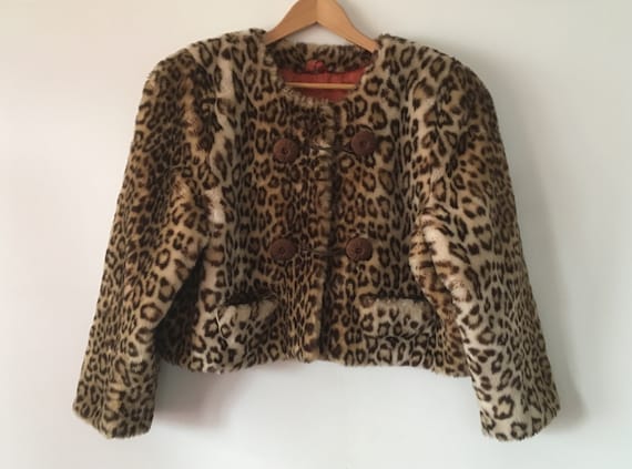 VTG 80s ANIMAL LEOPARD PRINT SEQUIN FITTED PARTY BOLERO JACKET M 12 main image 0
