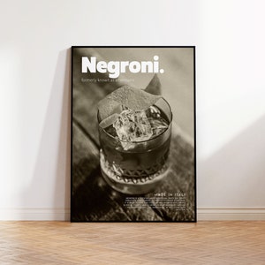 Plakat Negroni, Wydruk koktajlowy, Plakat włoski, Plakat retro, Prezent na parapetówkę, Wystrój kuchni, Plakat z połowy wieku, Wydruk minimalistyczny