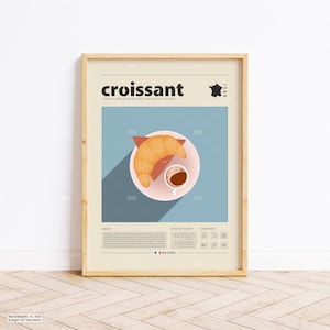 Croissant Poster, Food Poster, French food, Retro Poster, Housewarming Gift, Kitchen Decor, Mid Century Poster, Minimalist Print