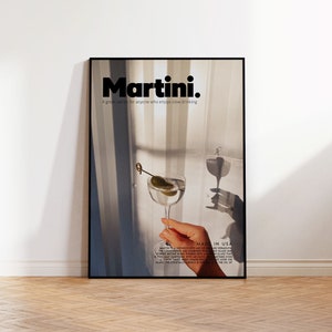 Plakat Martini, wydruk koktajlowy, wystrój baru, plakat retro, prezent na parapetówkę, wystrój kuchni, plakat z połowy wieku, wydruk barowy, sztuka kuchenna