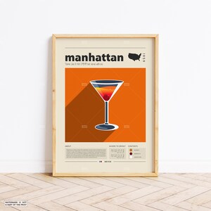 Manhattan Poster, Cocktail Print, Amerikanisches Poster, Retro Poster, Housewarming Geschenk, Küchendeko, Mid Century Poster, Minimalistischer Druck
