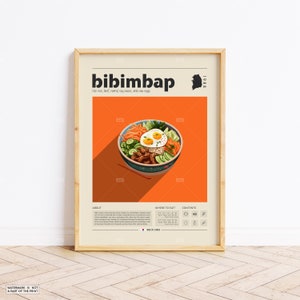 Bibimbap Poster, Food Print, koreanisches Essen, Retro Poster, Housewarming Geschenk, Küchendeko, Mid Century Poster, minimalistischer Druck