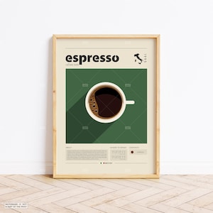 Poster espresso, stampa caffè, caffè italiano, poster retrò, regalo di inaugurazione della casa, arredamento cucina, poster di metà secolo, stampa minimalista