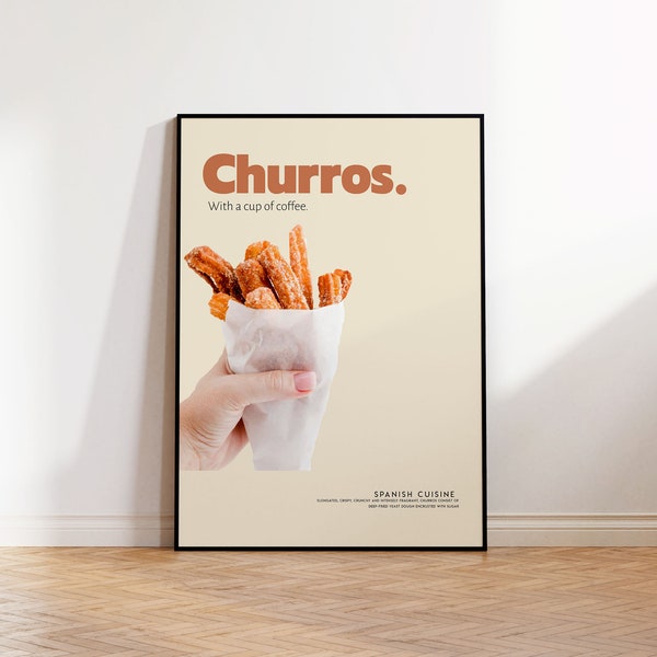 Churros Rice, Food Poster, Spanish food, Retro Poster, Housewarming Gift, Kitchen Decor, Mid Century Poster, Minimalist Print, Kitchen Print