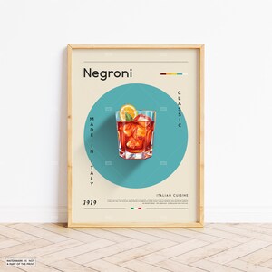 Negroni Poster, Cocktail Print, Italienisches Poster, Retro Poster, Housewarming Geschenk, Küchendeko, Mid Century Poster, Minimalistischer Druck