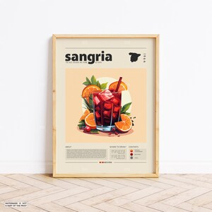 Poster Sangria, Cocktail Print, Spanisches Poster, Retro Poster, Housewarming Geschenk, Küchendeko, Mid Century, Minimalistischer Druck