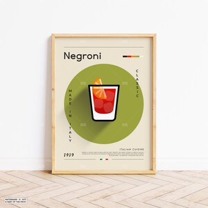 Negroni Poster, Cocktail Print, Italienisches Poster, Retro Poster, Housewarming Geschenk, Küchendeko, Mid Century Poster, Minimalistischer Druck