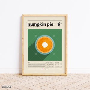 Pumpkin pie Poster, Food Print, American Food, Retro Poster, Housewarming Gift, Kitchen Decor, Mid Century Poster, Minimalist Print
