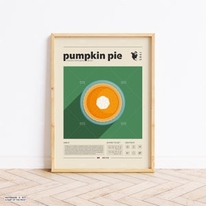 Cartel de pastel de calabaza, impresión de alimentos, comida americana, cartel retro, regalo de inauguración de la casa, decoración de cocina, cartel de mediados de siglo, impresión minimalista