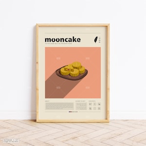 Cartaz de mooncake, cartaz de comida, comida tailandesa, cartaz retro, presente de inauguração, decoração de cozinha, cartaz de meados do século, impressão minimalista