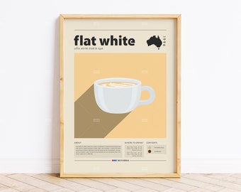 Flat White Poster, Coffee Print, Italian Coffee, Retro Poster, Housewarming Gift, Kitchen Decor, Mid Century Poster, Minimalist Print