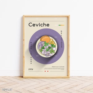 Ceviche Poster, Food Print, Peruvian Food, Retro Poster, Housewarming Gift, Kitchen Decor, Mid Century Poster, Minimalist Print