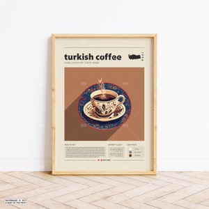 Turkish coffee Poster, Coffee  Print, Turkish Coffee, Retro Poster, Housewarming Gift, Kitchen Decor, Mid Century Poster, Minimalist Print