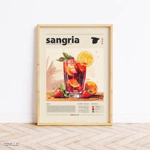 Poster Sangria, Cocktail Print, Spanisches Poster, Retro Poster, Housewarming Geschenk, Küchendeko, Mid Century, Minimalistischer Druck