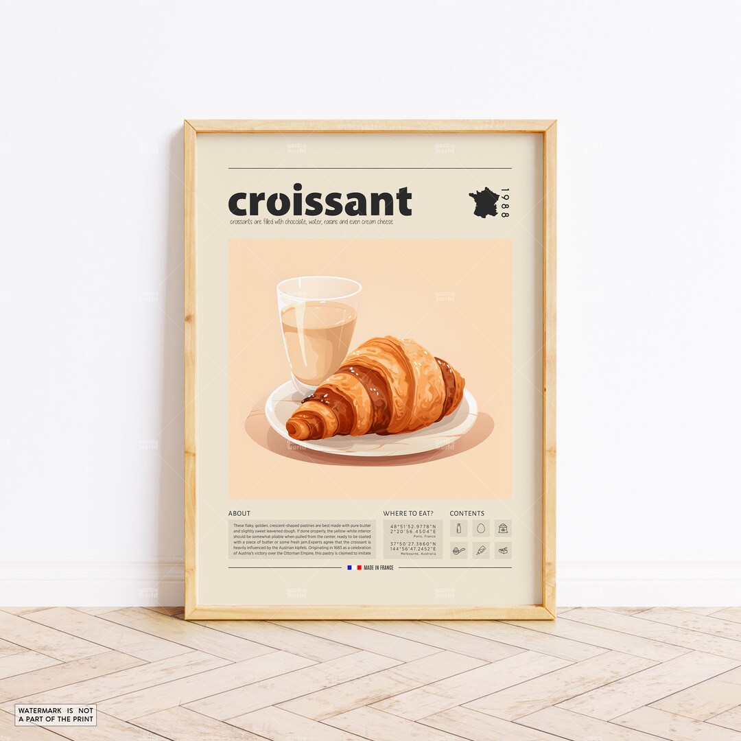 Croissant Poster, Food Poster, French Food, Retro Poster, Housewarming