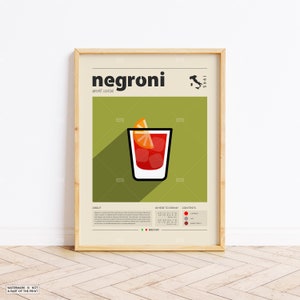 Negroni Poster, Cocktail Print,  Italian Poster, Retro Poster, Housewarming Gift, Kitchen Decor, Mid Century Poster, Minimalist Print