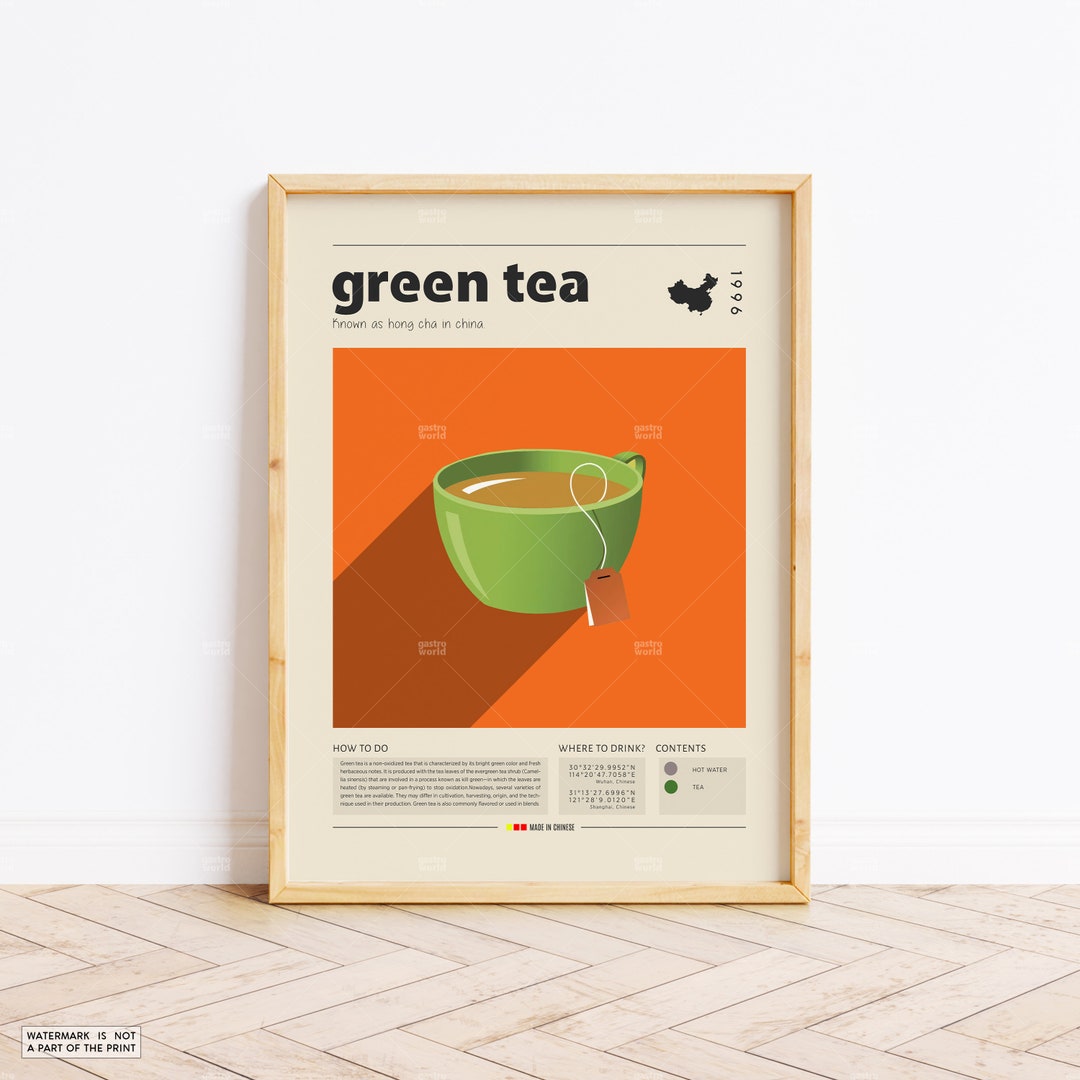 Green Tea Poster, Tea Print, China Tea, Retro Poster, Housewarming Gift ...
