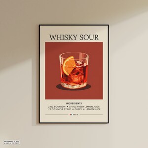 Whisky Sour Kunstdruck | Bar Warenkorb Dekor Cocktail Poster | Party Signature Drink Zeichen | Trendige Wand | Minimalistisch, elegant, raffiniert