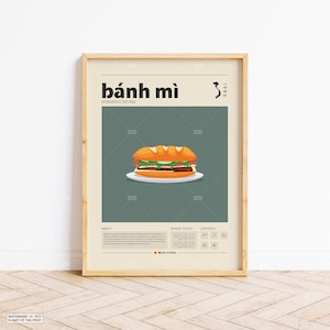 Bánh mì Poster, Food Print, Vietnam Food, Retro Poster, Housewarming Gift, Kitchen Decor, Mid Century Poster, Minimalist Print