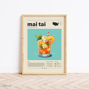 Mai Tai Poster, Cocktail Print, Cocktail USA Cocktail, Retro Poster, Housewarming Geschenk, Küchendeko, Mid Century Poster, Minimalistischer Druck
