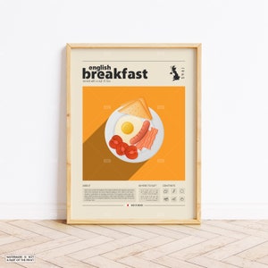 English Breakfast Food Print, English food, Retro Poster, Housewarming Gift, Kitchen Decor, Mid Century Poster, Minimalist Print