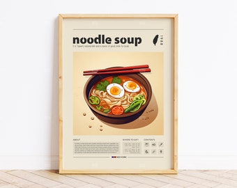 Noodle Soup  Poster, Food Print, Taiwan Food, Retro Poster, Housewarming Gift, Kitchen Decor, Mid Century Poster, Minimalist Print