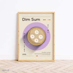 Dim sum, Food Poster, Chinese food, Retro Poster, Housewarming Gift, Kitchen Decor, Mid Century Poster, Minimalist Print