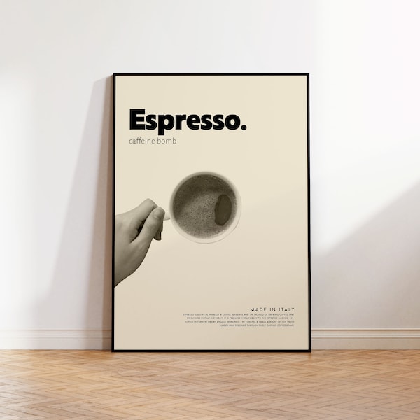 Espresso Poster, Coffee Print, Italian Coffee, Retro Poster, Housewarming Gift, Kitchen Decor, Mid Century Poster, Minimalist Print