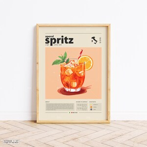 Plakat Spritz, wydruk koktajlowy, plakat włoski, plakat retro, prezent na parapetówkę, wystrój kuchni, plakat z połowy wieku, wydruk minimalistyczny