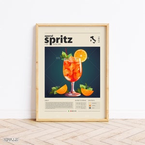 Plakat Spritz, wydruk koktajlowy, plakat włoski, plakat retro, prezent na parapetówkę, wystrój kuchni, plakat z połowy wieku, wydruk minimalistyczny