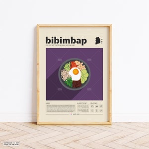 Bibimbap Poster, Food Print, koreanisches Essen, Retro Poster, Housewarming Geschenk, Küchendeko, Mid Century Poster, minimalistischer Druck